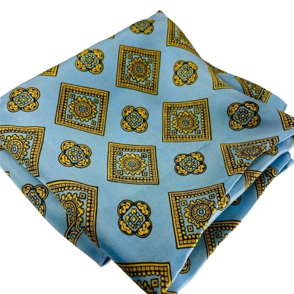 Vintage Headscarf Retro Blue Gold Decorative Large Square Neck Scarf Covering u